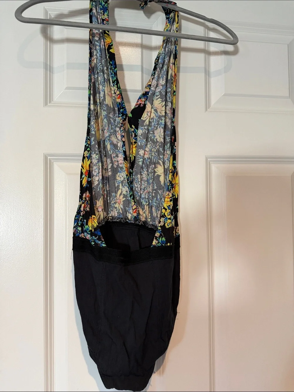 Free People Black Floral Lace-Trim Bodysuit